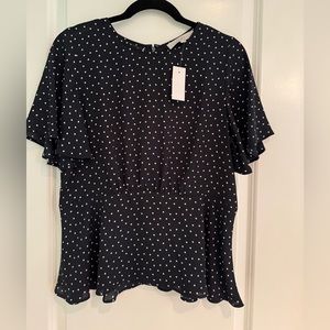 Ann Taylor Loft NWT navy polka dot blouse size 6.